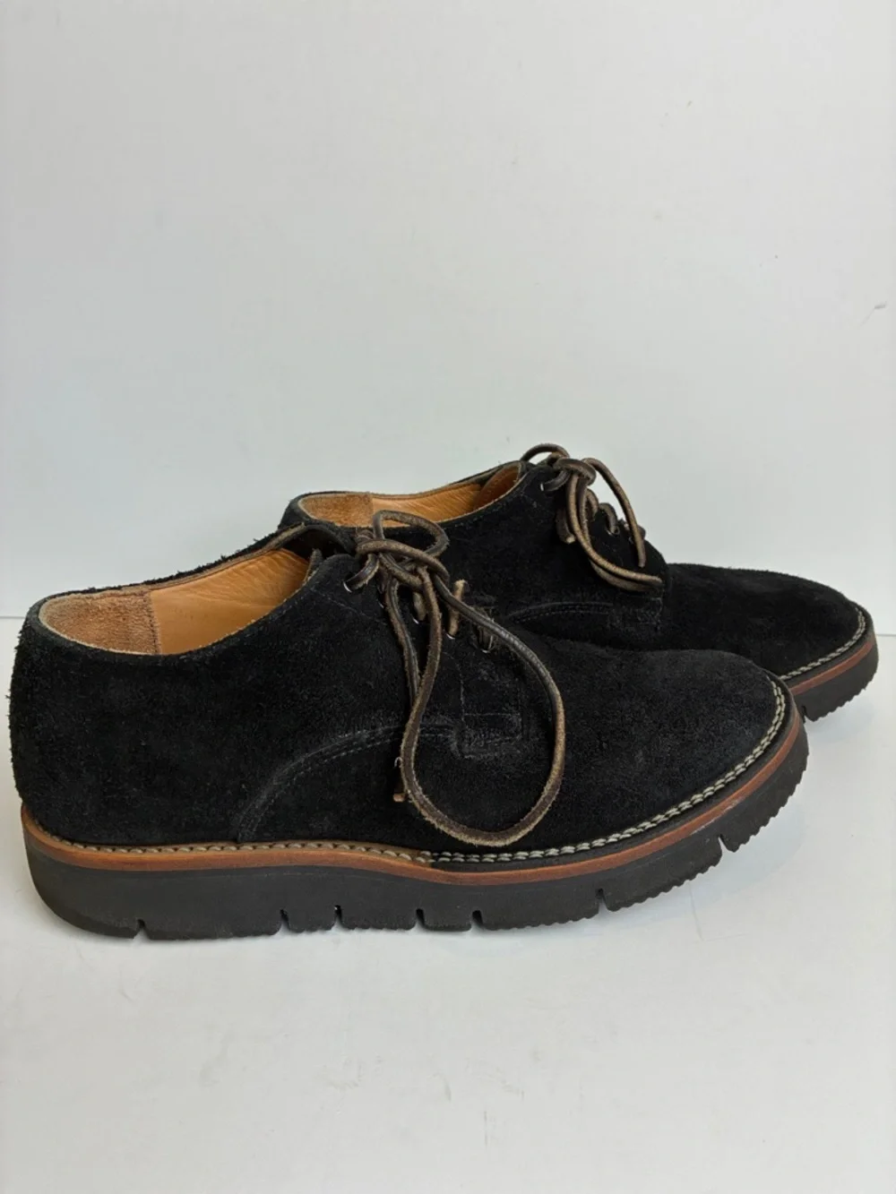 Viberg Derby Calf Suede Shoe Black Size 8.5 US 7.5 Brand Luxury Handmade